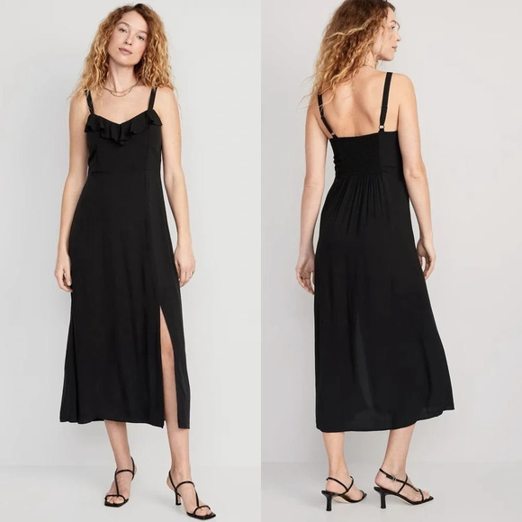 OLD NAVY Black Fit & Flare Ruffle-Trimmed Maxi Cami Dress‎ Size Small - Picture 1 of 15